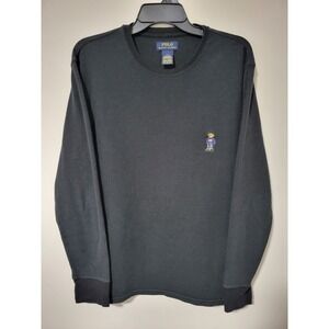 Polo Ralph Lauren Polo Bear Thermal Shirt Mens L Black Waffle Knit Long Sleeve